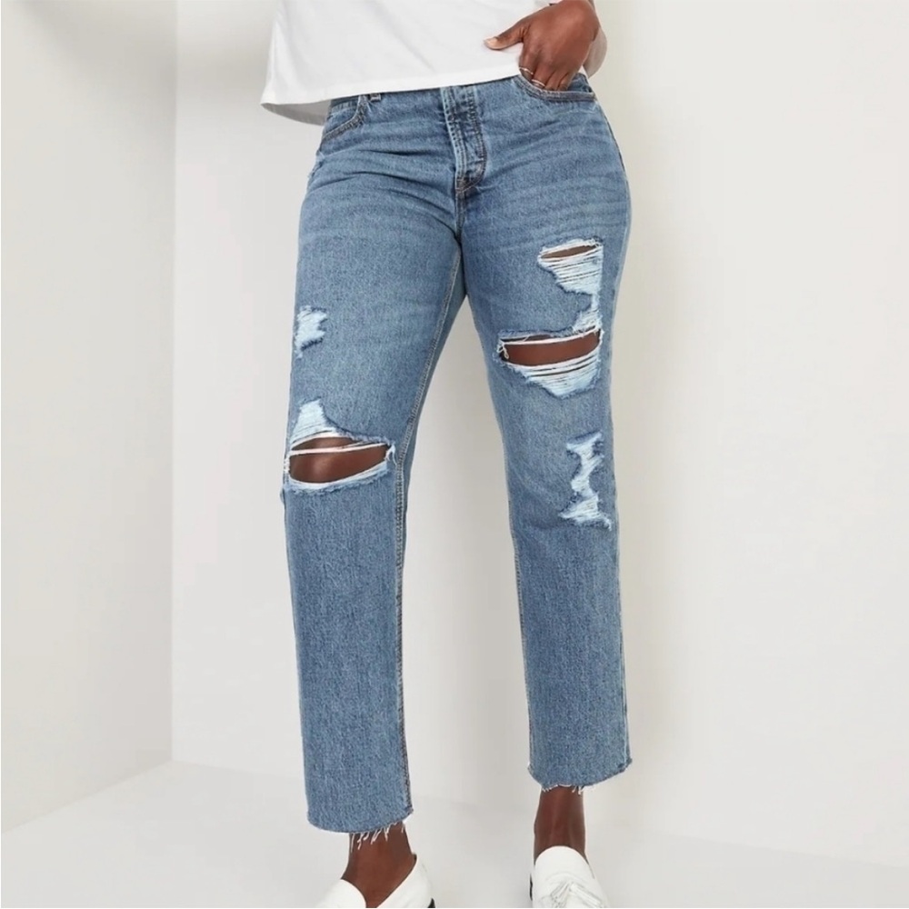 Old Navy High Rise Slouchy Straight Distressed Jeans Size 6